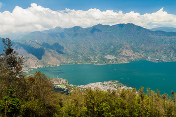 Fototapeta na wymiar Atitlan lake in Guatemala. The closest village is San Pedro, picture taken from San Pedro volcano.