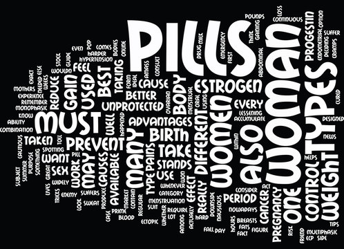 THE DIFFERENT TYPES OF BIRTH CONTROL PILLS Text Background Word Cloud Concept