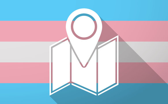 Long shadow  trans gender flag with a map