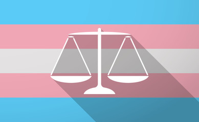 Long shadow  trans gender flag with a justice weight scale sign