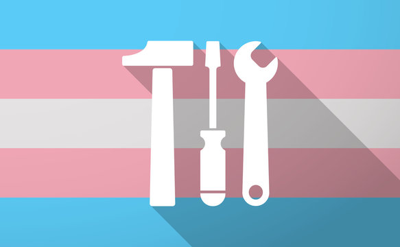 Long shadow  trans gender flag with a tool set