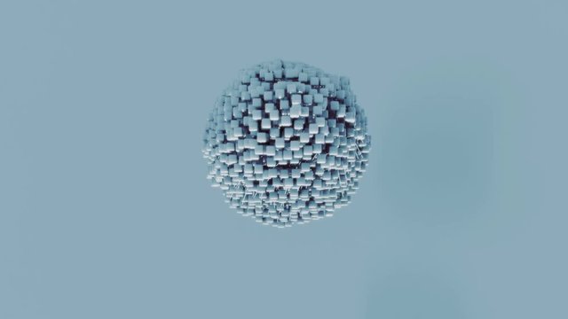 Cube mesh scattering and reforming. Logo reveal sequence. Background animation. 4K UHD.