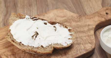 ricotta cheese on fresh rustic bread