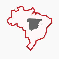 Isolated Brazil map with  the map of  Spain