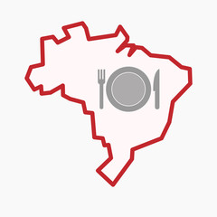 Isolated Brazil map with  a dish, knife and a fork icon