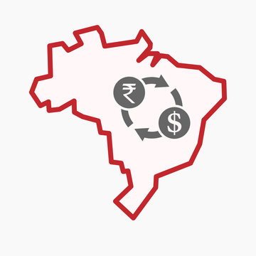 Isolated Brazil map with  a rupee and dollar exchange sign