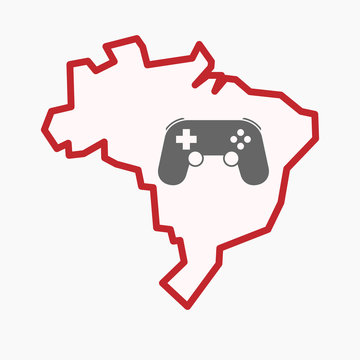 Isolated Brazil map with  a game pad