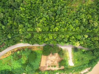 Aerial view of Beautiful tropical forest, Shot from drone