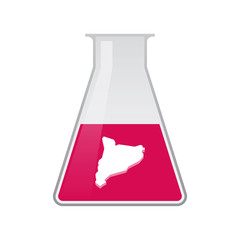 Isolated chemical flask with  the map of Catalonia