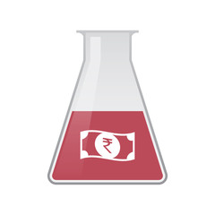 Isolated chemical flask with  a rupee bank note icon