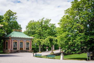 Chinese pavilion in Drottningholm Palace on a sunny summer day. Famous landmark in Stockholm, Sweden