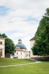 View over Drottningholm Palace and park on a sunny summer day. Home residence of Swedish royal family. Famous landmark and tourist destination in Stockholm, Sweden