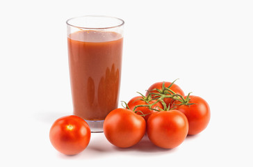 Tomato juice, and tomato on isolated background