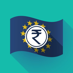 Long shadow EU flag with  a rupee coin icon