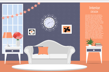 The interior of the living room. Furniture for the home. Cartoon. Flat design. Vector.