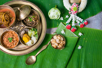 Northern Thai food with banana leaf background