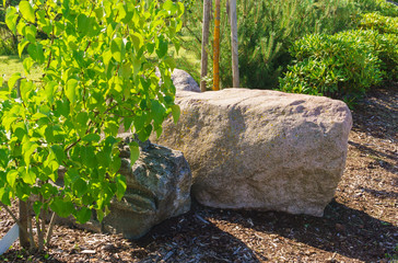 Fototapeta na wymiar Scenery of stones in Koknese in the park Garden of Destinies in Latvia. July 2017.