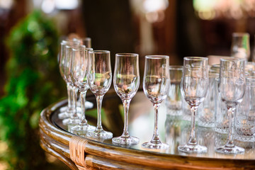 Arrangement of glasses for wine and champagne.