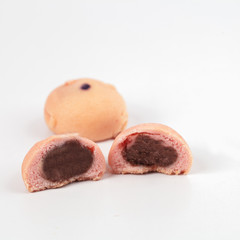 Mochi sweet dessert on white background.