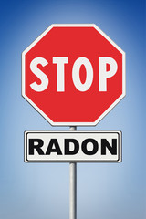 Stop radon - Concept image with road sign on blue background