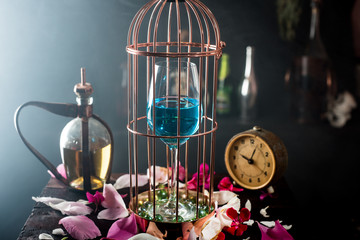 Blue lagoon cocktail in a cage