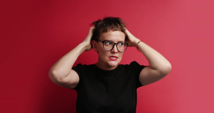 portrait of crazy nervious paranoic woman