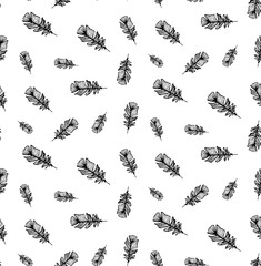 hand drawn seamless vintage pattern with bird plumes