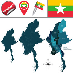 Fototapeta premium Map of Myanmar with Divisions