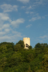 Poland , Kazimierz Dolny - July 2017. View of the 14th century defense tower in Kazimierz Dolny,Poland 2017