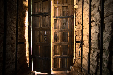 Medieval wooden doors with iron inserts