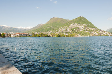 Lugano, Stadt, Altstadt, Luganersee, See, Seeufer, Uferweg, Spazierweg, Monte Brè, Schifffahrt,...