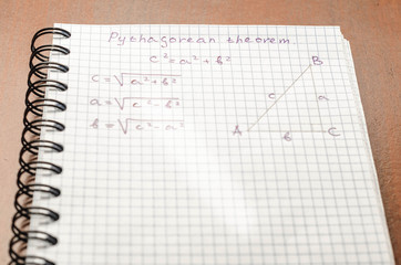 Page with formulas and the Pythagorean theorem