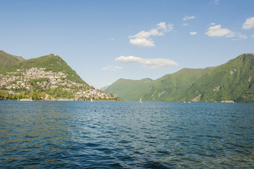 Lugano, Stadt, Luganersee, Lago di Lugano, See, Seeufer, Monte Br&egrave;, Ausflugsberg, Wassersport, Wanderweg, Fr&uuml;hling, Sommer, Tessin, Schweiz