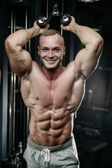 Fototapeta na wymiar young man train in gym healthcare lifestyle sexy caucasian man