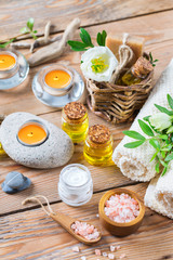 Spa wellness setting concept, background with essential oil soap cream
