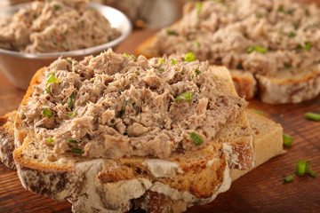 healthy wholegrain bread sandwich with tuna paste