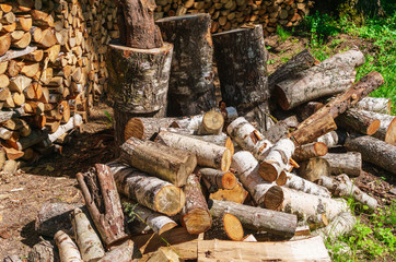 A woodpile of firewood, beautifully pinned and laid.