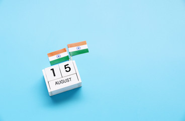 Fototapeta premium AUGUST 15 Wooden calendar Concept independence day of India and India national day.Copy space,minimal style