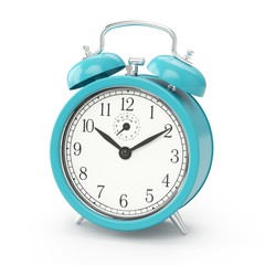 3D rendering bleu alarm clock isolated on white background