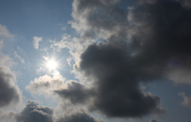 眩しい太陽と青空と雲（暑い、熱中症、未来、熱中症対策などのイメージ）