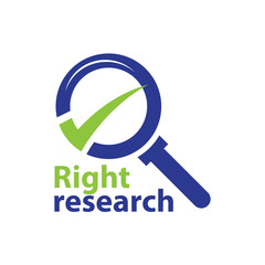 right sign within a magnifying glass. logo design.isolated on white background.