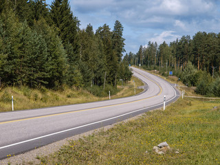 Fototapeta premium Curved road through the Scandinavian forest in summer