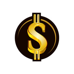 3D gold dollar sign within a circle, icon design, isolated on white background. 