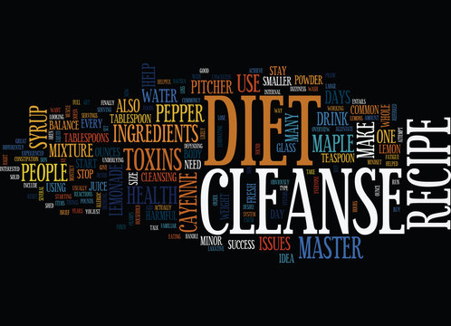 MASTER CLEANSE DIET RECIPE RECIPE TO SUCCESS Text Background Word Cloud Concept