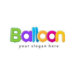 balloon word logo shaped with colorful balloons, isolated on white background.