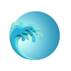 3d render, digital illustration, paper craft, sea wave, water splashing, ocean, summer holiday, vacation, design elements, clip art isolated on white background