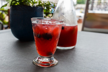 Refreshing fruit sangria (punch) drink in glass