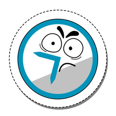 Dissatisfied Cartoon Clock Sticker. Office and School Supplies Vector Illustration.
