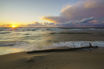 Sunset over the sea beach, Baltic Sea, Poland