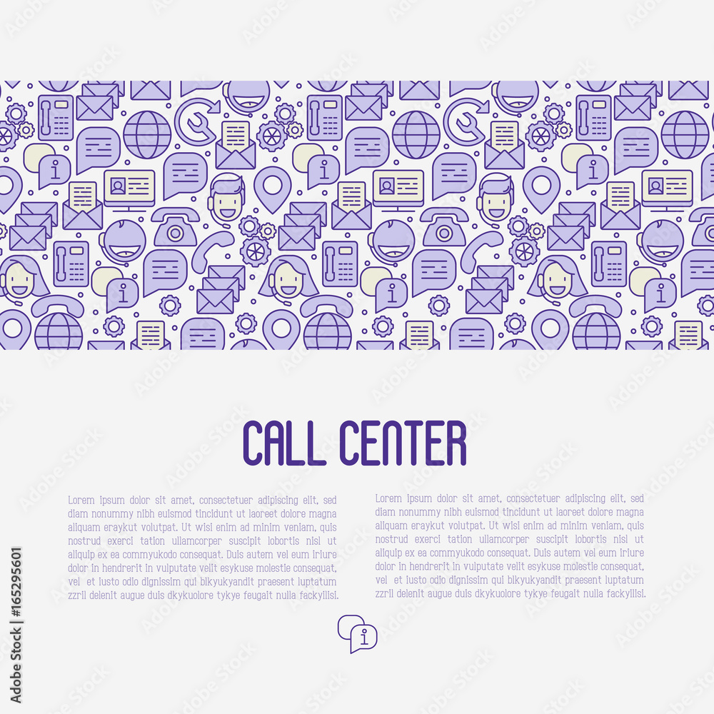 Poster support service concept with thin line call center or customer service icons. vector illustration fo